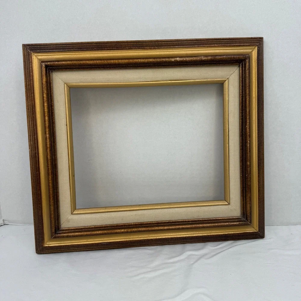 Vintage Wood Picture Frame Brown Gold Linen Liner 8x10 Opening Traditional Decor